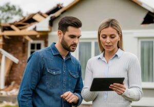 A homeowner photographs a ring, watch, and heirloom jewelry beside receipts and an appraisal document.